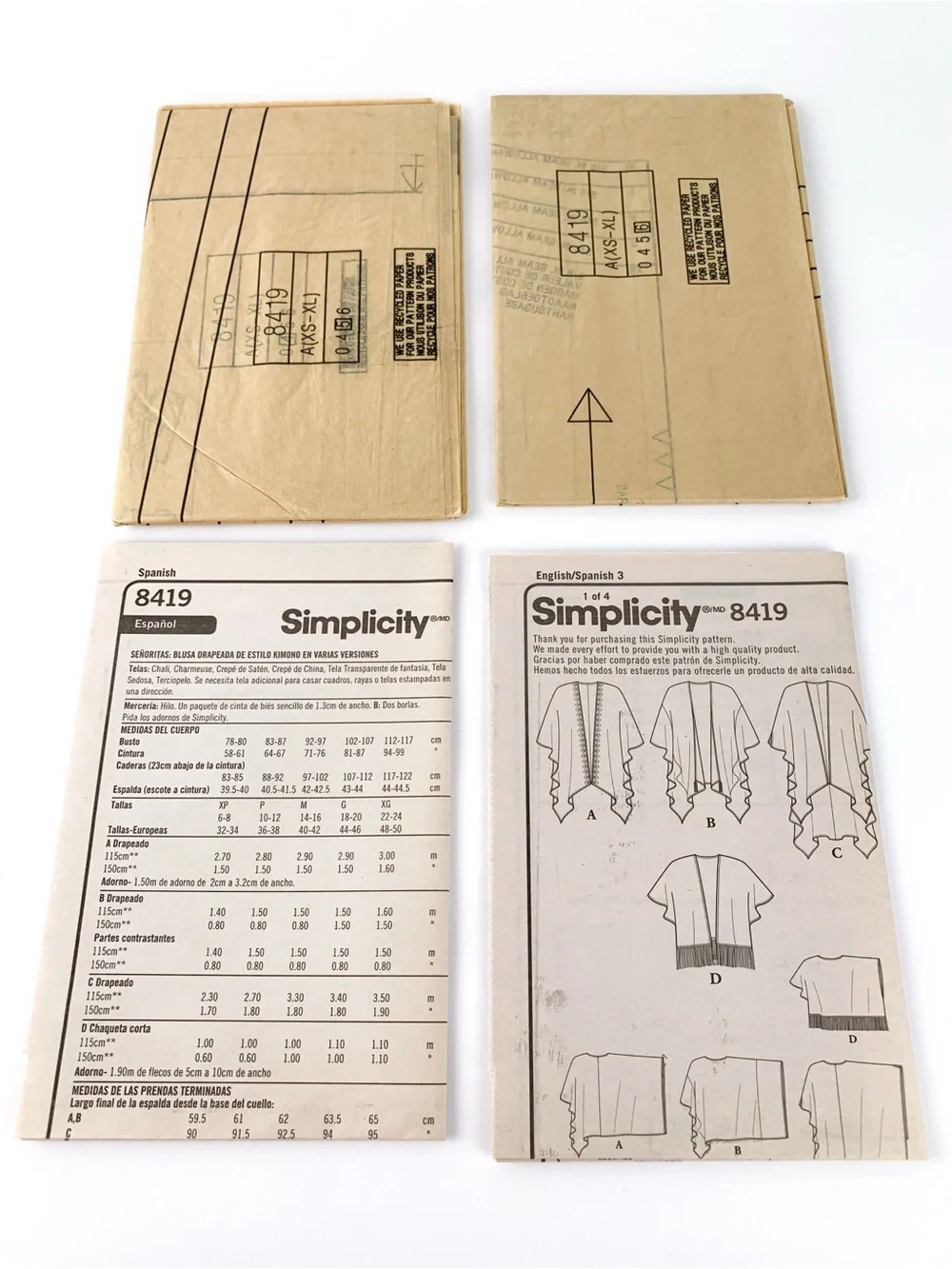 Uncut Simplicity 8419 sewing pattern for misses' kimono style wrap sizes XS-XL